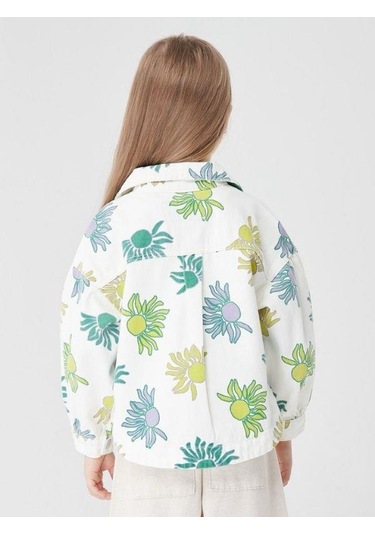 Kız Çocuk Çiçek Desenli Ceket-14029 Yeşil
