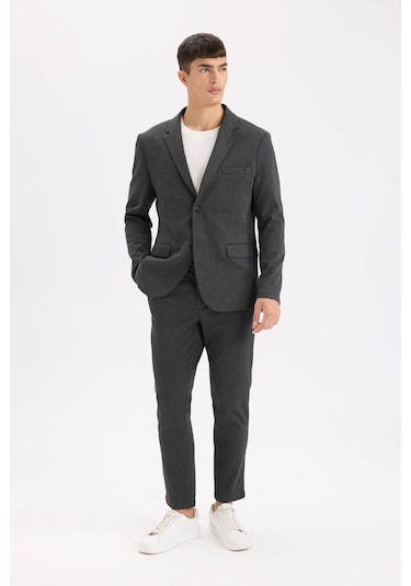 DeFacto Slim Fit Dar Kesim Ceket Yaka Düğmeli Blazer Ceket D6074AX24AUAR198 Antrasit DeFacto Slim Fit Dar Kesim Ceket Yaka Düğmeli Blazer Ceket D6074AX24AUAR198 Antrasit