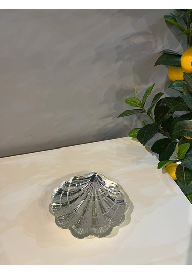 1 Adet Deniz Kabuğu Gümüş Kaplama Cam Sosluk Çerezlik Sunumluk 13 Cm Tekli