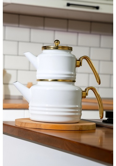 Emily Emaye Çaydanlık Takımı 3 Parça Açık Beyaz