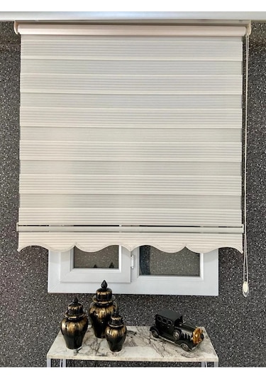 Krem Geniş Pliseli Zebra Stor Perde Eteği Dilimli Alüminyum Kasa Etek Dilimi  Krem 10 x 10