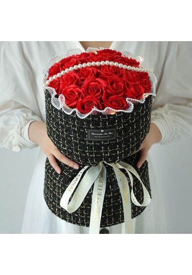 Hangfox 21 Adet Kekik Kız Mavi Buz Gül Soap Çiçek Buketi - Hediye Çantası Ve Lambalı Doğum Günü Özel Hediyesi