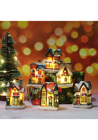 Yifomall Noel Dekorasyonu Açık Resin Mini Ev Led Işıklı Mikro Peyzaj Aksesuar Hediye F Modeli Diğer
