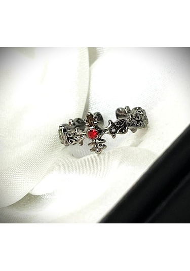 Dükkan Design Taşlı Etnik Ayarlanabilir Haç Yüzük Antrasit