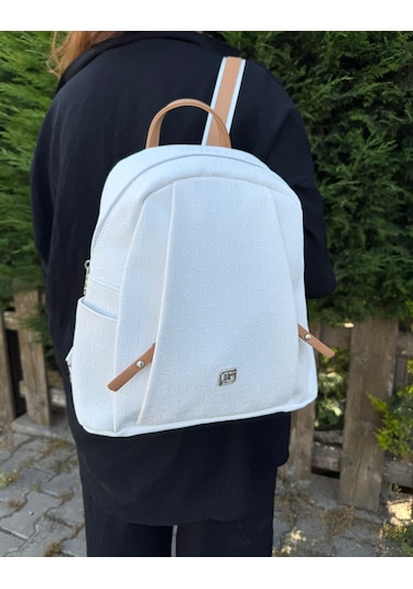 Just Polo Kadın Beyaz Taba Büyük Boy Sırt Çantası