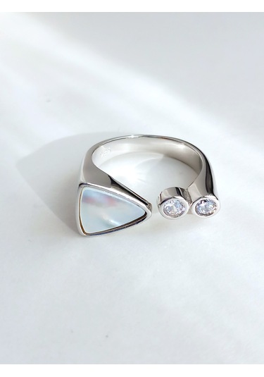 Gümüş Beyaz Sedef Zirkon Taşlı Kare Tasarım Ayarlı Kadın Yüzük