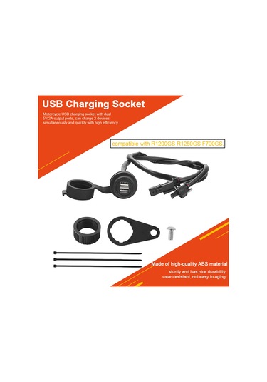Springsun Bmw R1200gs/r1250gs/f700gs İçin Siyah Motosiklet Usb Şarj Cihazı, 2 Portlu 5v/2a, Su Geçirmez Abs Malzeme, Hızlı Çift Cihaz Şarjı