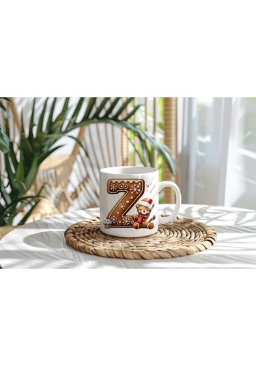 Z Kurabiye Harf Ve Ayıcık Detaylı Kupa Bardak - Yeni Yıl / Yılbaşı Temalı Tasarım - Noel Hediye Beyaz