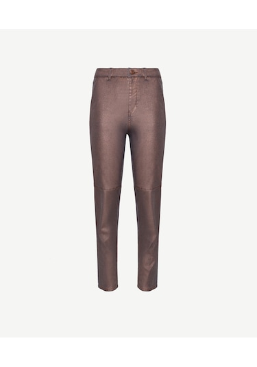 Yargıcı Kesik Detaylı Yüksek Bel Düz Kesim Pantolon Bakır