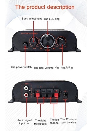 Vkemall 12v Araç Ve Ev Kullanıma Uygun 2x20w Mini Güçlendirici - Siyah Ak170