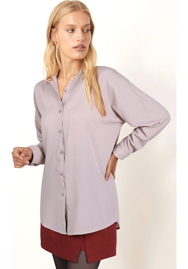 Armonika Kadın Bej Oversize Uzun Basic Gömlek Arm-22y001118