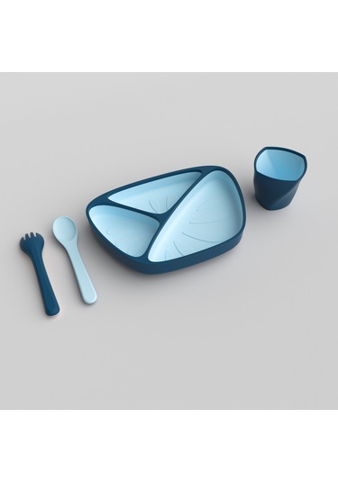 Jianfan Vakum Tabanlı Silikon Mama Tabağı Ve Kasesi Bebek Beslenme Seti Mavi Tek Tabak Mavi