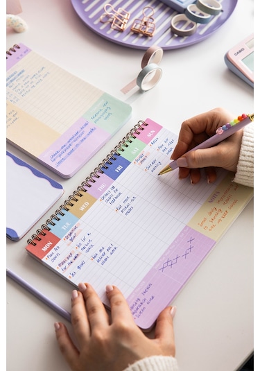 Haftalık Ve Günlük 3 Lü Masaüstü Süresiz Planlayıcı Set - Kurdele Kurdele