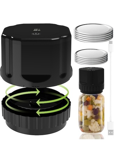 Mason Kavanoz Elektrikli Vakum Kapama Makinesi - 3.5l Akış, 80kpa Vakum, Lcd Ekran, Type-c Şarj, Otomatik Gıda Muhafaza - 10 Kapak Ve Açıcı İçeren Siyah Siyah Siyah