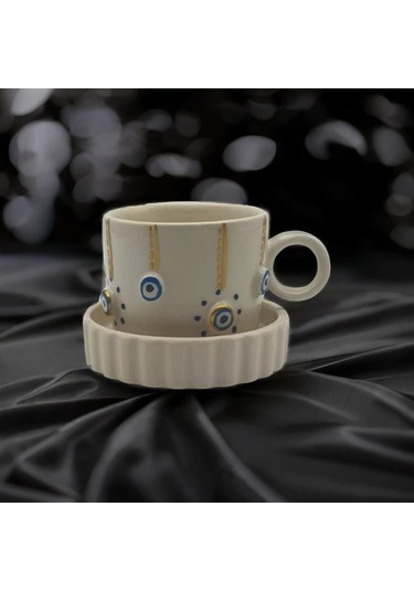 Altın Yaldız Çizgi Noktalı Nazar Fincan Mug
