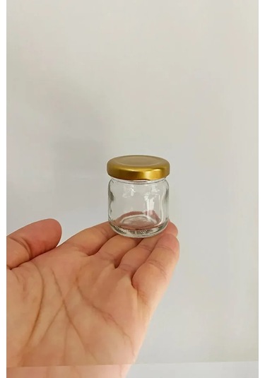 6 Adet 40 Ml Metal Kapaklı Şeffaf Numune Mama Ek Gıda Şekerleme Reçellik Küçük Cam Kavanoz Gold