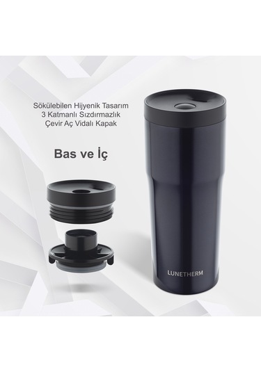 Lunetherm Sızdırmaz Vakumlu Çıft Katmanlı Bardak Termos -Lacivert