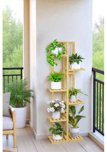 Digithome Bambu 6 Raflı Saksılık Çok Amaçlı Stand Çiçeklik Banyo Düzenleyici Havluluk Db-0025 Kahverengi