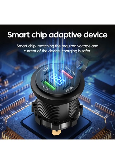 120 W Modifiye Araç Şarj Cihazı Hızlı Şarj Gerilimi Göstergesi 4 Port Usb Tip C Black Black