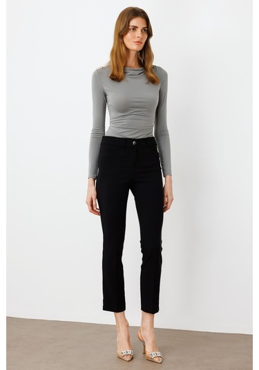 Moda İlgi Kadın Köşe Cep Dar Paça Pantolon 4520 Siyah Siyah