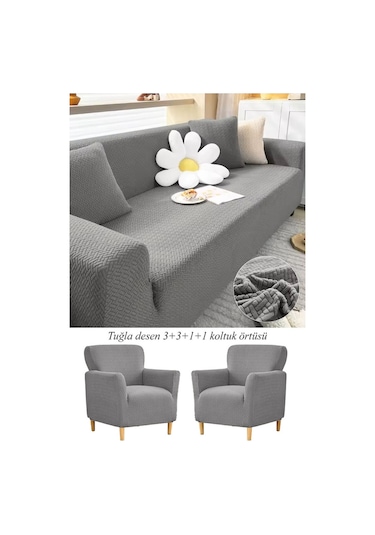 StarMall Tuğla Desen Koltuk Örtüsü Çekyat Kılıfı 3311 Takım Gri Gr