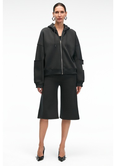 Grımelange Vıvıenne Kadın Metal Fermuarlı Kapüşonlu Kolda Süs Etiket Ve Cep Detaylı Antrasit Sweatsh Antrasit