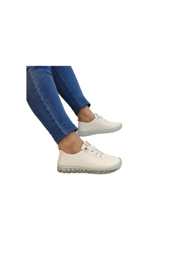 Voyager 9050 Beyaz Hakiki Deri Şeffaf Taban Bayan Ayakkabı Beyaz