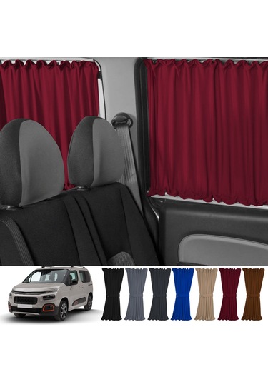 Pandami Citroen Berlingo 2.nesil 2008-2018 Uyumlu Bordo Raylı Oto Perde Takımı