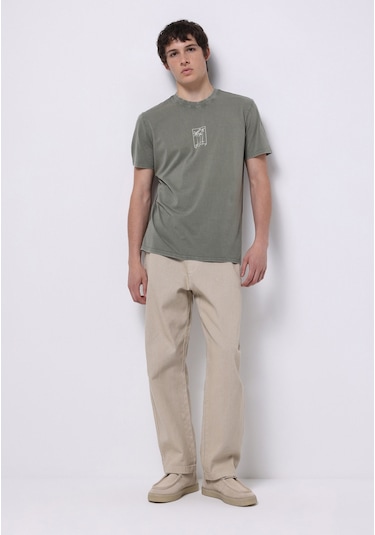 Colins Regular Fit Yuvarlak Yaka Düz Erkek Yeşil Kısa Kol Tişört Cl1074699 Q1.v1 Kha Haki