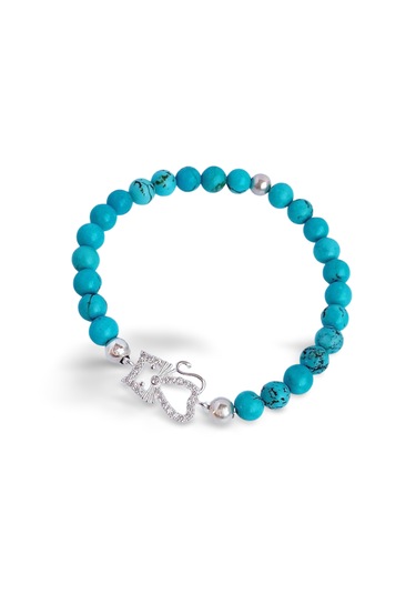 Gümüş Firuze Turkuaz Doğal Taşlı Kedi Tasarım Kadın Bileklik Açık Mavi