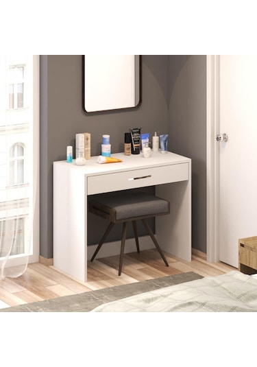 Arya Novella Mode Çekmeceli Bölmeli Beyaz Makyaj Masası Kulplu
