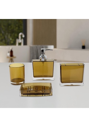 Suntek 4x Losyon Dispenser Bardak Diş Fırçası Tutucu Seti Kahverengi