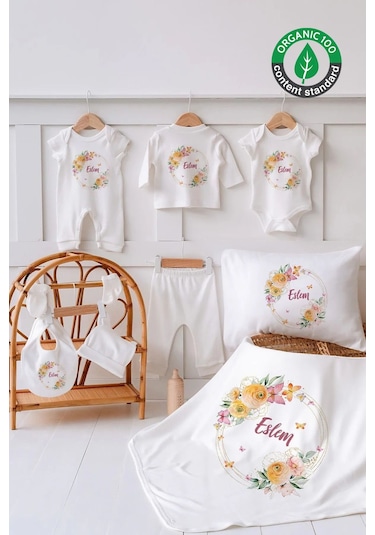 Lilabio %100 Organik Isme Özel Isimli Yazlık 10lu Hastane Çıkışı Ekru