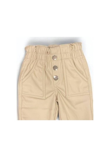 Kız Çocuk Deri Şardonlu Tayt Pantolon-15044 Krem