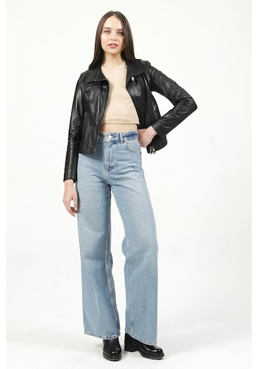 Dericlub Yb-2120 Gerçek Deri Kadın Mont Siyah