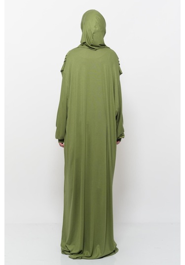 Pratik Tek Parça Pamuklu Yarasa Kollu Tak Çıkar Başörtülü Tesettür Namaz Elbisesi Fıstık Yeşili Çok Renkli