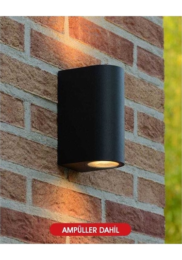 5 Adet Amber Işık Siyah Kasa Çift Yönlü Dekoratif Iç Ve Dış Mekan Duvar Apliği Siyah