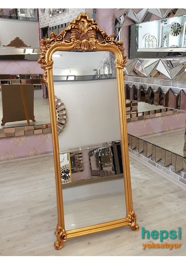 Vintage Madam Model Altın Renk Varaklı Ayaklı Boy Aynası Altın