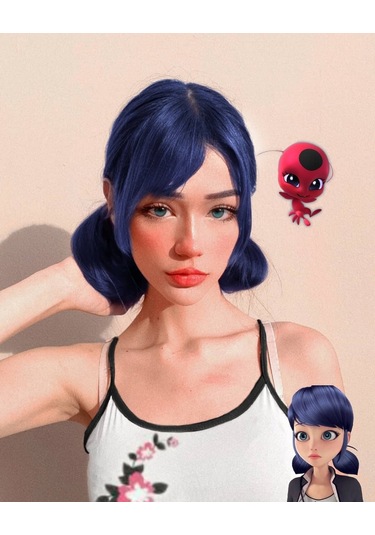 Merinette Uğurböceği Anime Cosplay Mavi Peruk Muvcizevi Uğur Böceği
