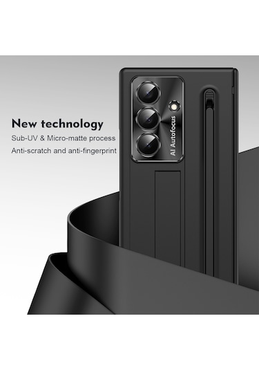 Samsung Galaxy Uyumlu Z Fold7 5g Kılıf Pc Cep Telefonu Kılıfı, Ayaklı Ve Kalemli - Siyah Siyah