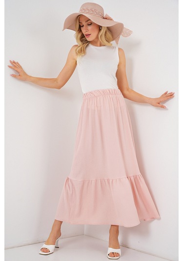 1886 Uzun Örme Etek - Pudra Pudra