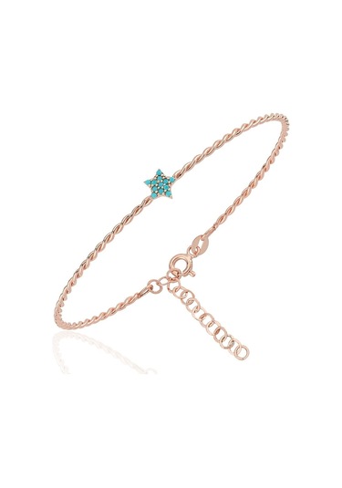 Altın Bilezik - Mini Firuze Yıldızlı Burgu 14 Ayar Altın Bilezik Pembe