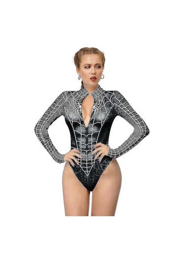 Kadın Örümcek Adam İskelet Kemikleri Leotard Bodysuit Cadılar Bayramı Partisi Kostümü Stil 2 S