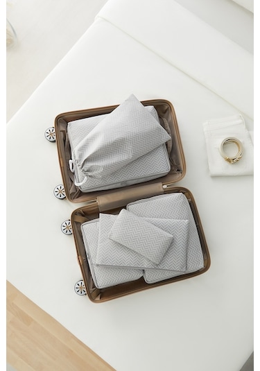 Ocean Home Textile 6'lı Gri Balıksırtı Bavul İçi Düzenleyici Set