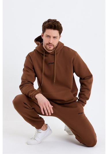 JAHR MARC Kahverengi Nakışlı Oversize Erkek Sweatshirt Kahverengi