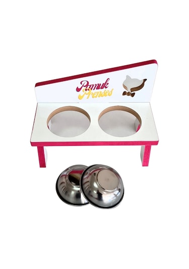 LİVA AHŞAP Kedi Ve Köpek Mama Ve Su Kabı - 2'li Çelik