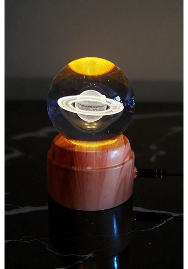 Satürn Işıklı Dönen Cam Küre