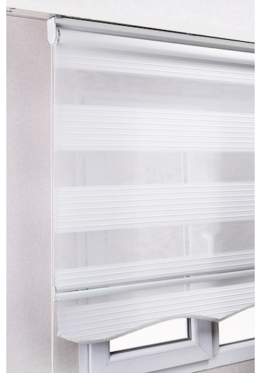 Etekli Beyaz Pileli Zebra Kaliteli Güneşlik Stor Perde