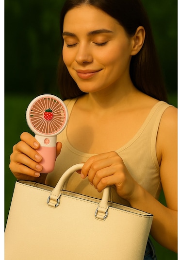 Mini Taşınabilir Sessiz El Fanı Meyve Temalı Pembe