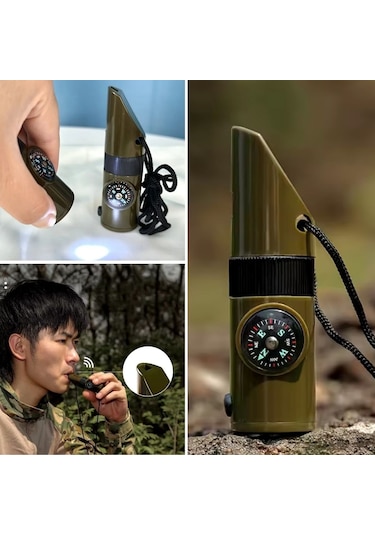 Dumles 7si 1arada Acil Durum Düdüğü,el Feneri, Termometre,pusula,büyüteç,depolama Bölmeli Kampçı Düdüğü